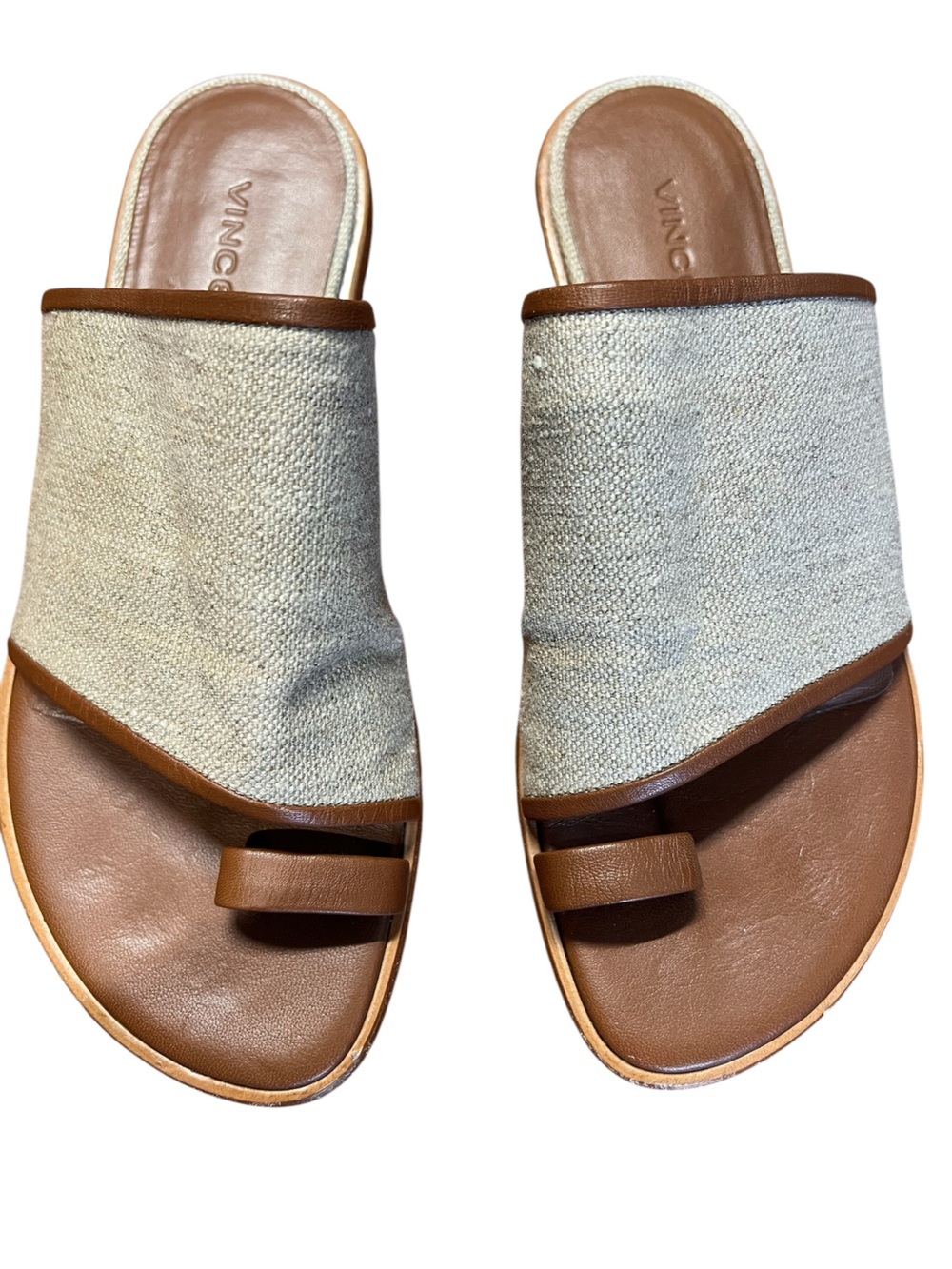 Vince Edris Toe Ring Slide Sandals canvas & leather size 7 good condition